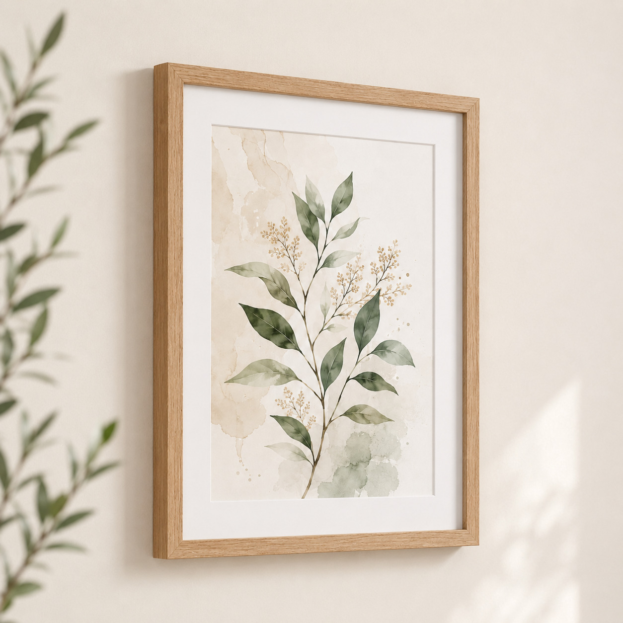 Watercolor Botanical Wall Art with Natural Oak Frame - Image 6