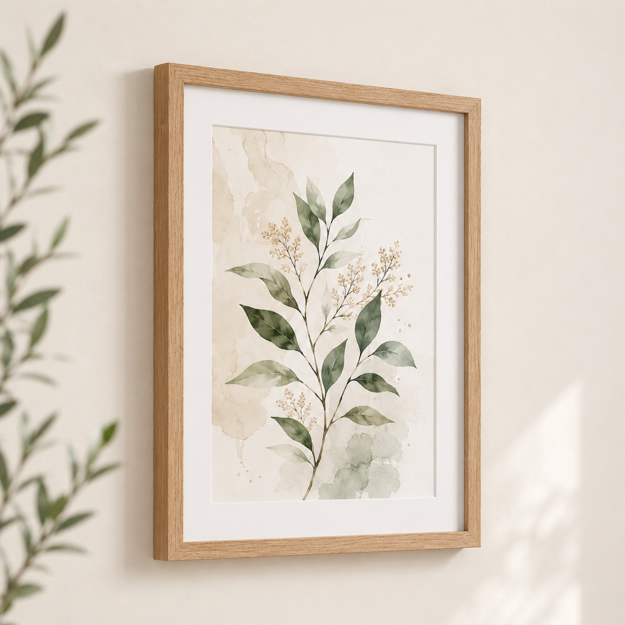 Watercolor Botanical Wall Art with Natural Oak Frame - Image 3