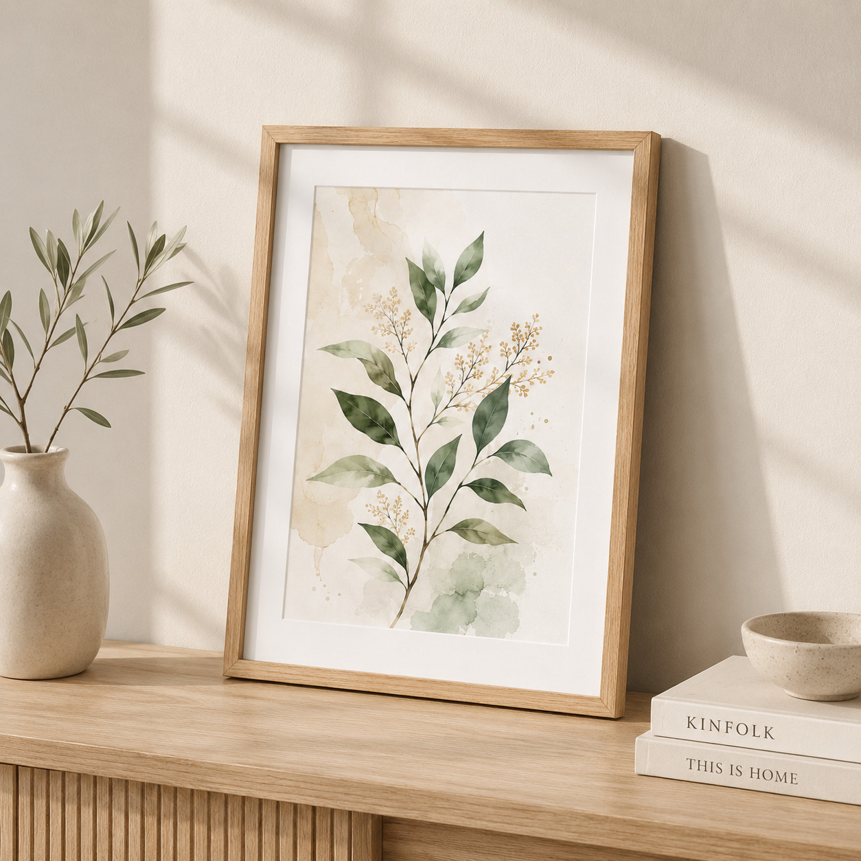 Watercolor Botanical Wall Art with Natural Oak Frame - Image 8