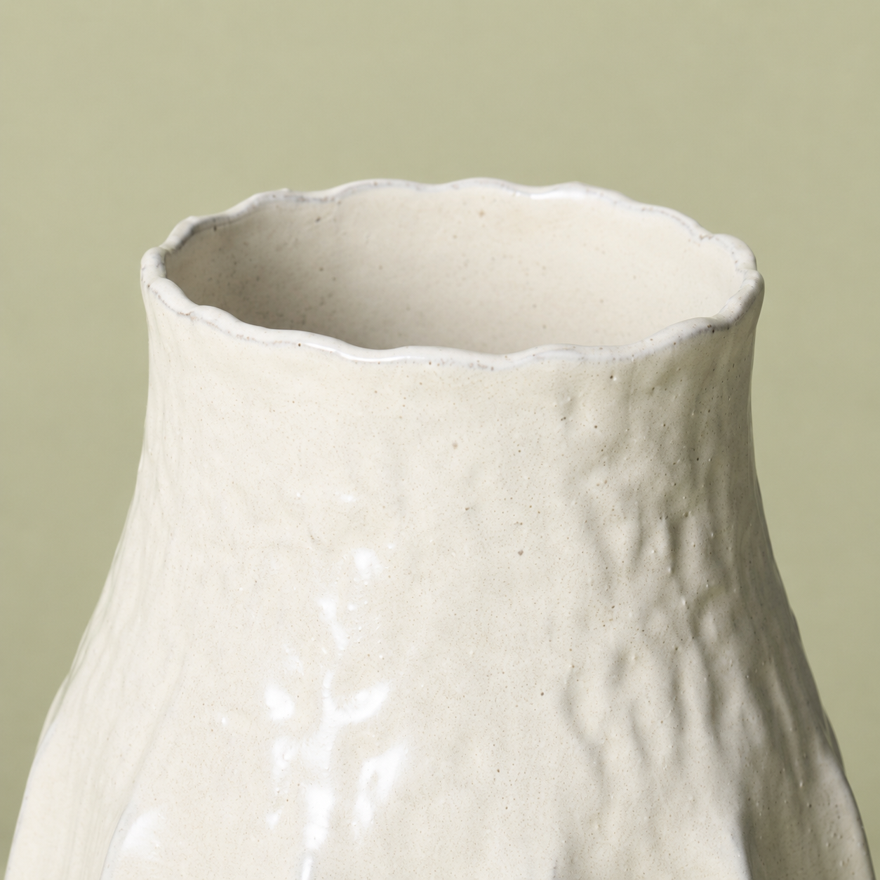 12" Pleated Ceramic Vase Sour Cream - Image 5