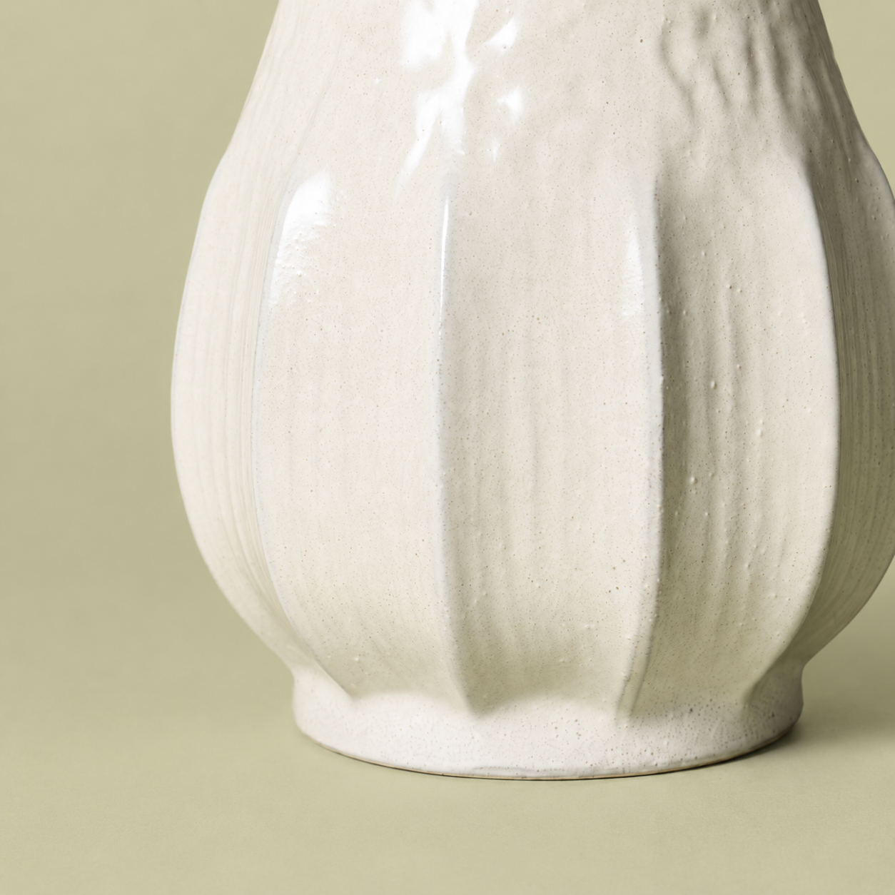 12" Pleated Ceramic Vase Sour Cream - Image 6