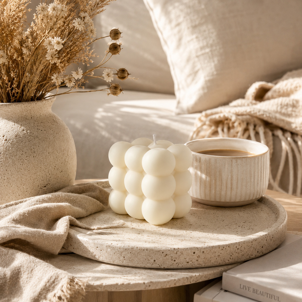Unushome - Cream Soy Wax Bubble Cube Candle - Image 8