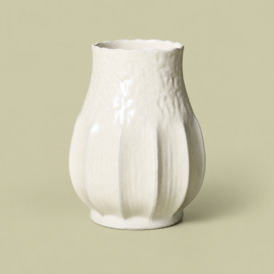 12" Pleated Ceramic Vase Sour Cream