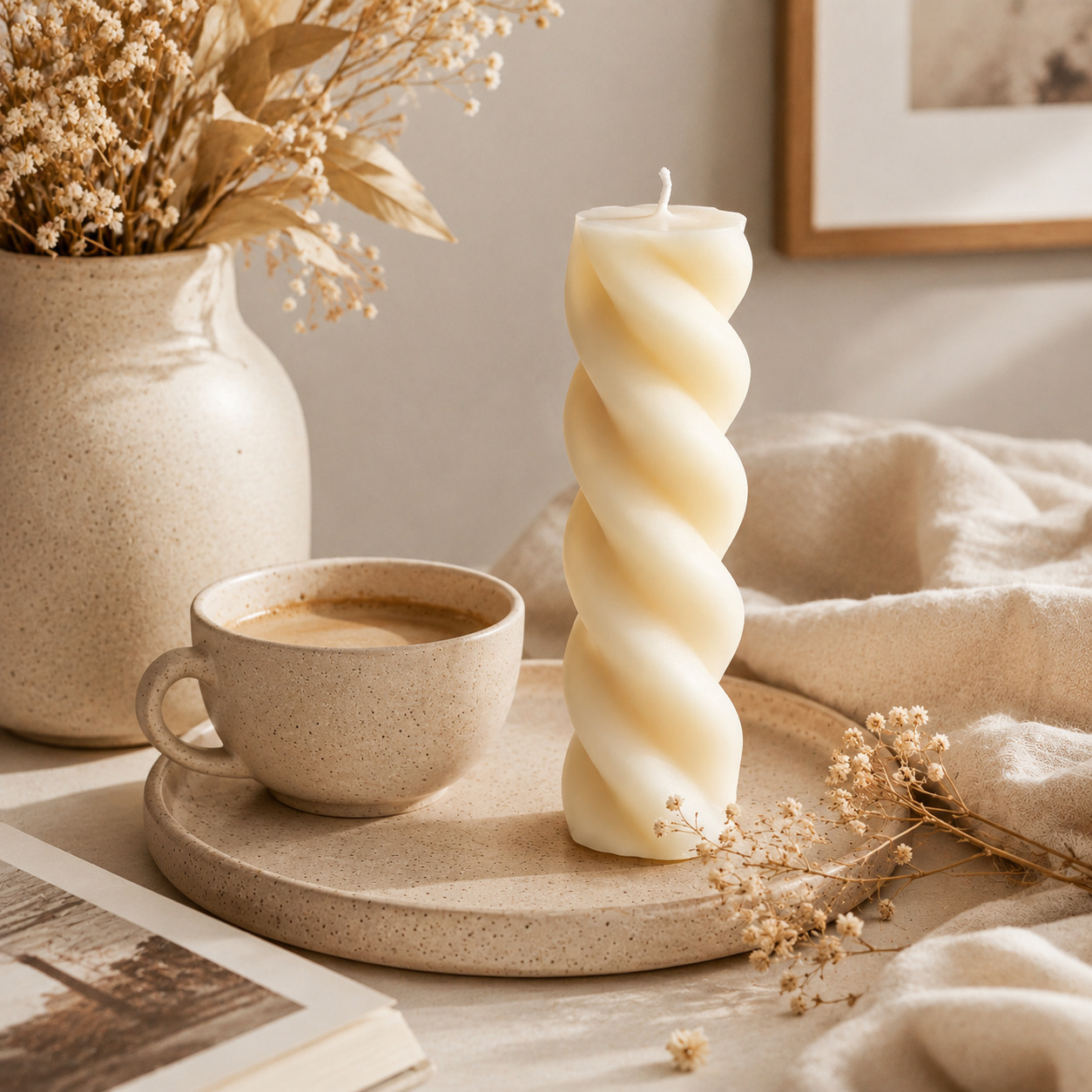 Minimalist Cream Twisted Soy Candle - Image 9