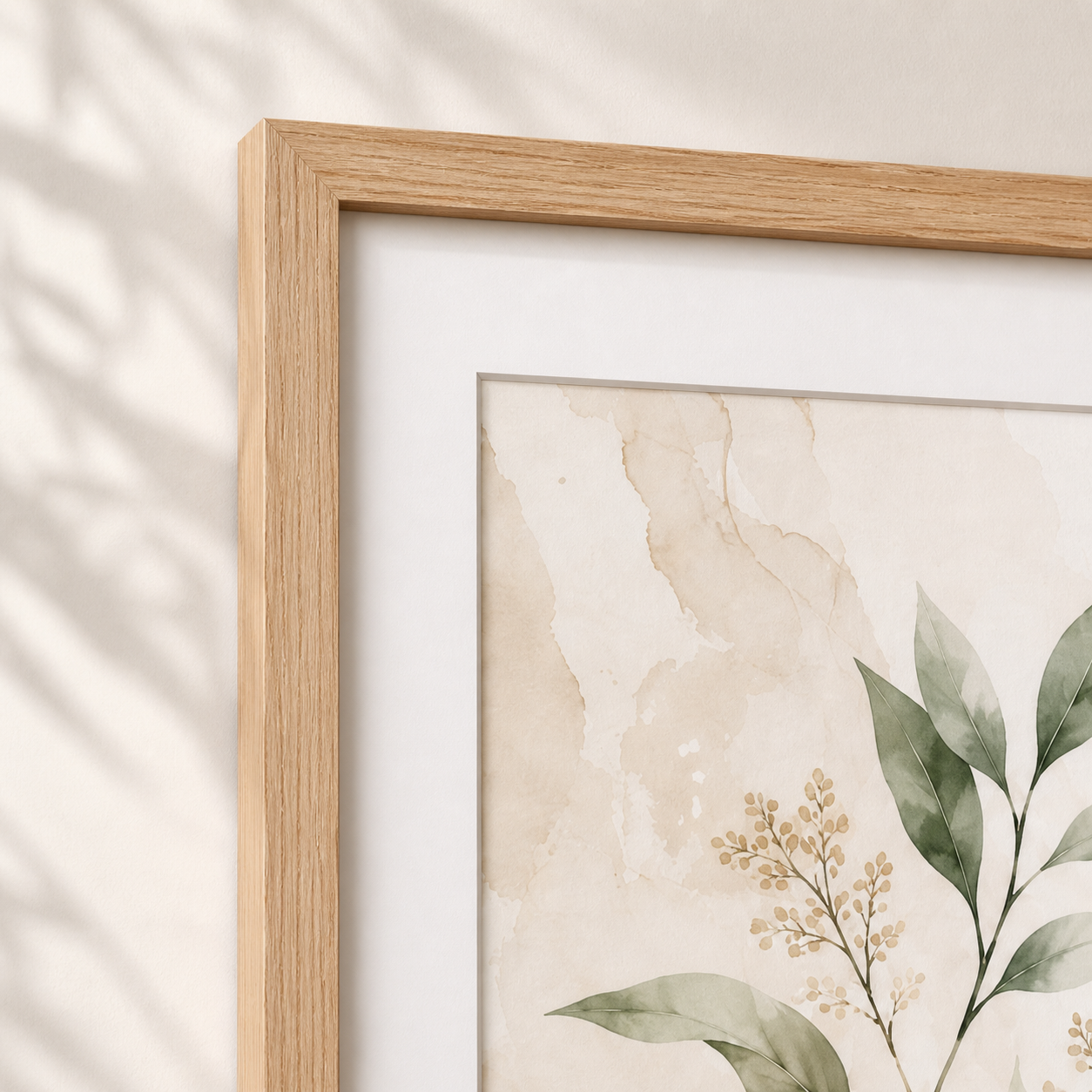 Watercolor Botanical Wall Art with Natural Oak Frame - Image 2