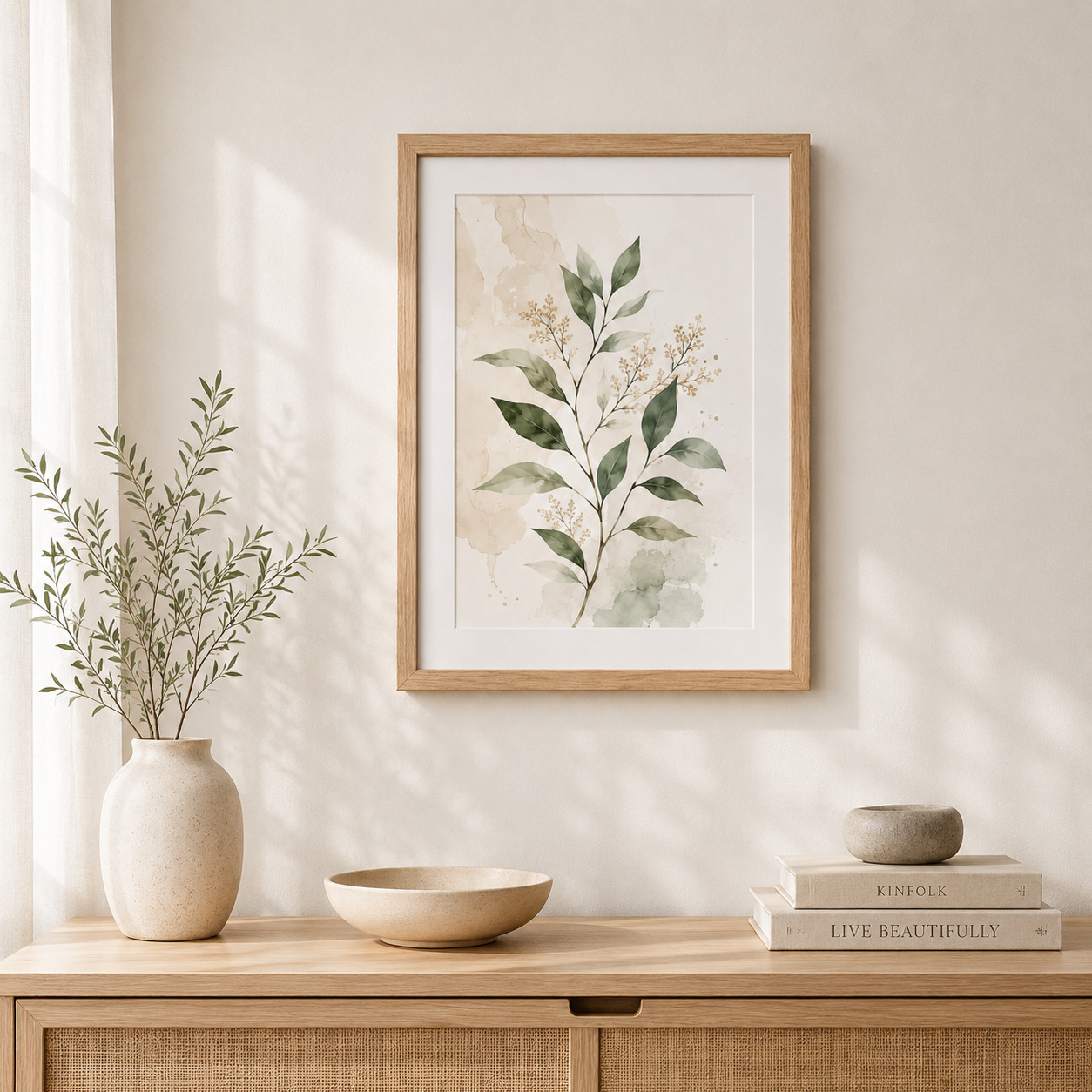 Watercolor Botanical Wall Art with Natural Oak Frame - Image 10