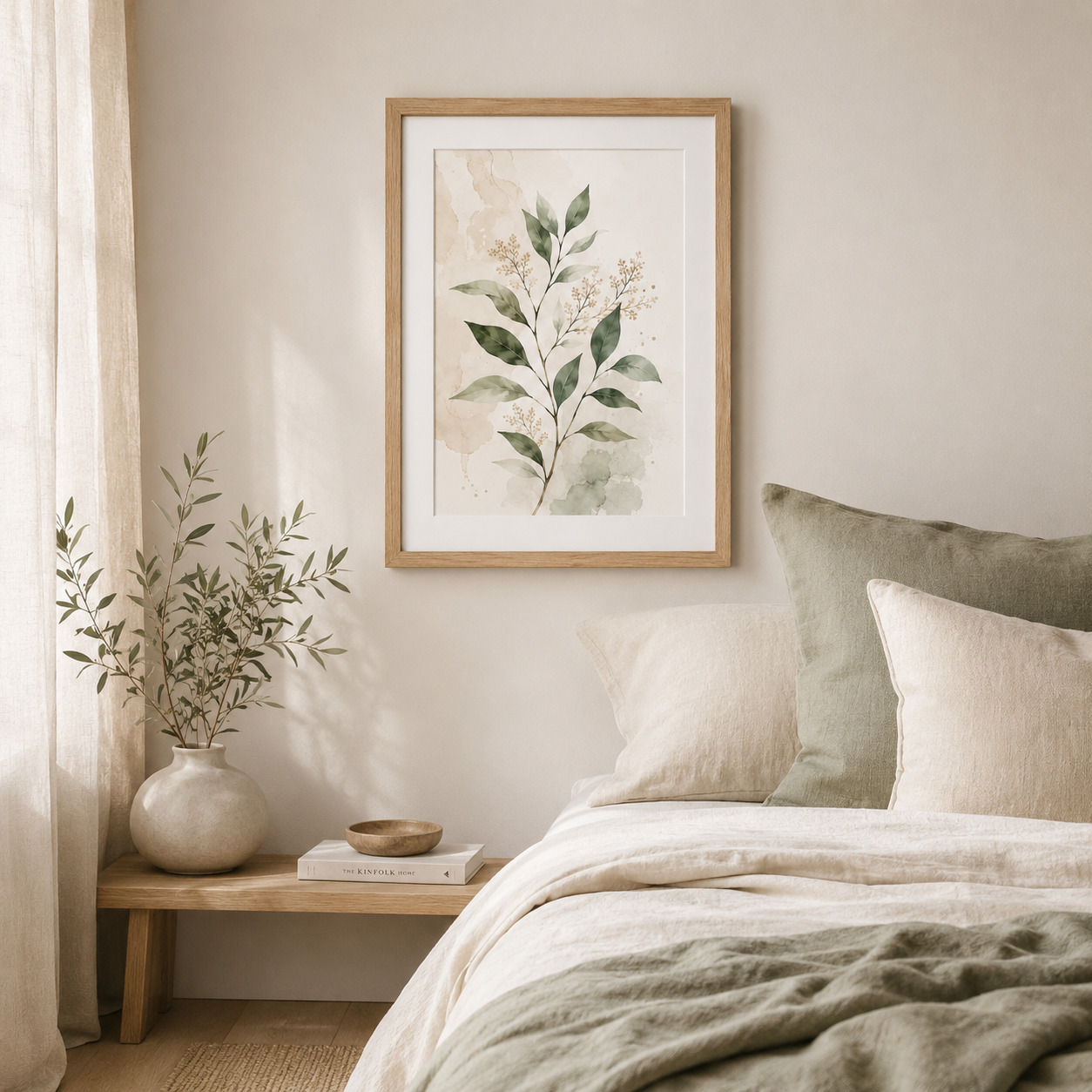 Watercolor Botanical Wall Art with Natural Oak Frame - Image 11