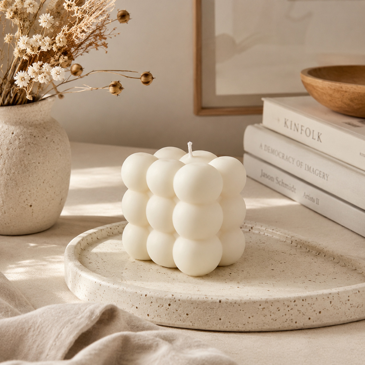 Unushome - Cream Soy Wax Bubble Cube Candle - Image 2