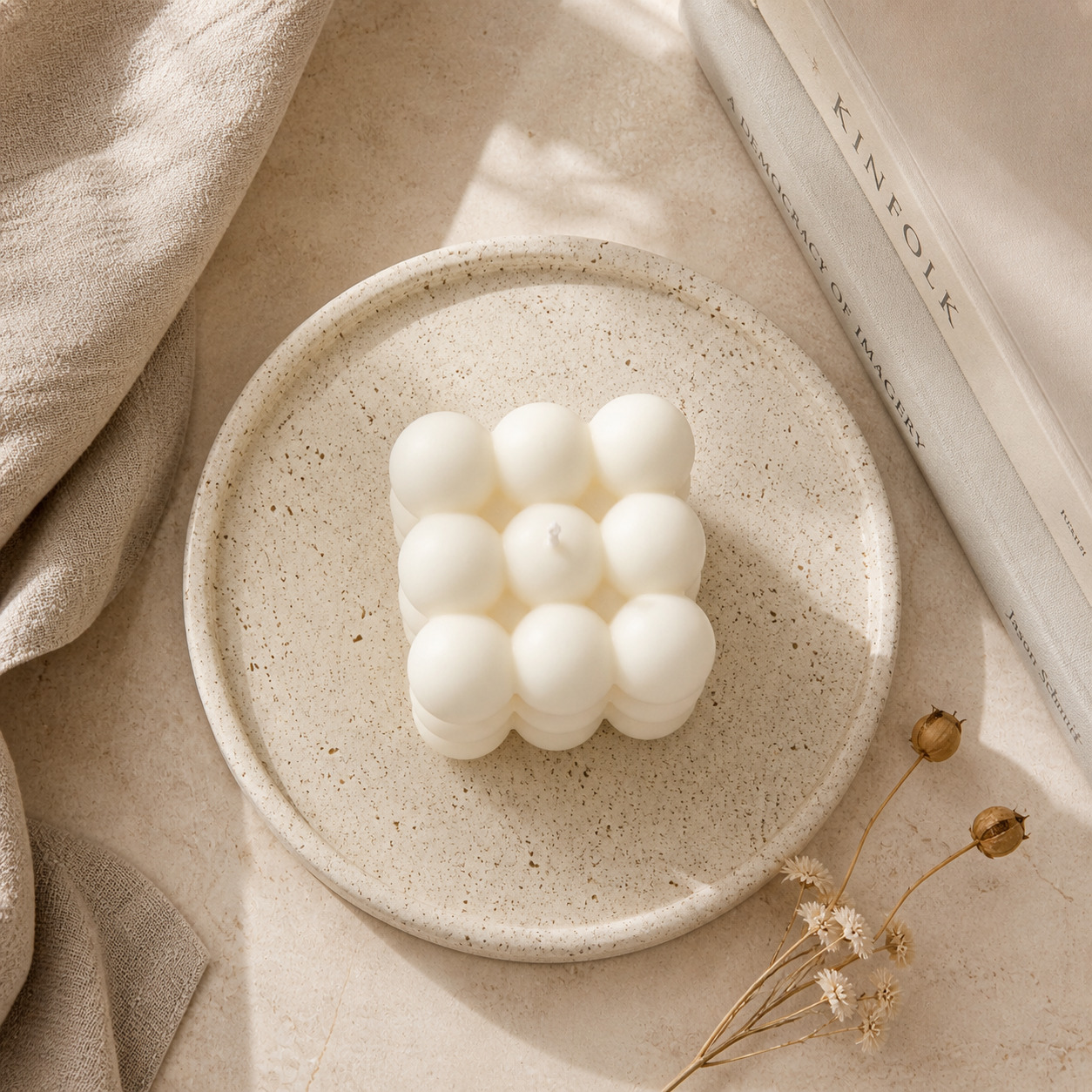 Unushome - Cream Soy Wax Bubble Cube Candle - Image 5