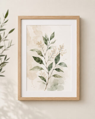 Watercolor Botanical Wall Art with Natural Oak Frame
