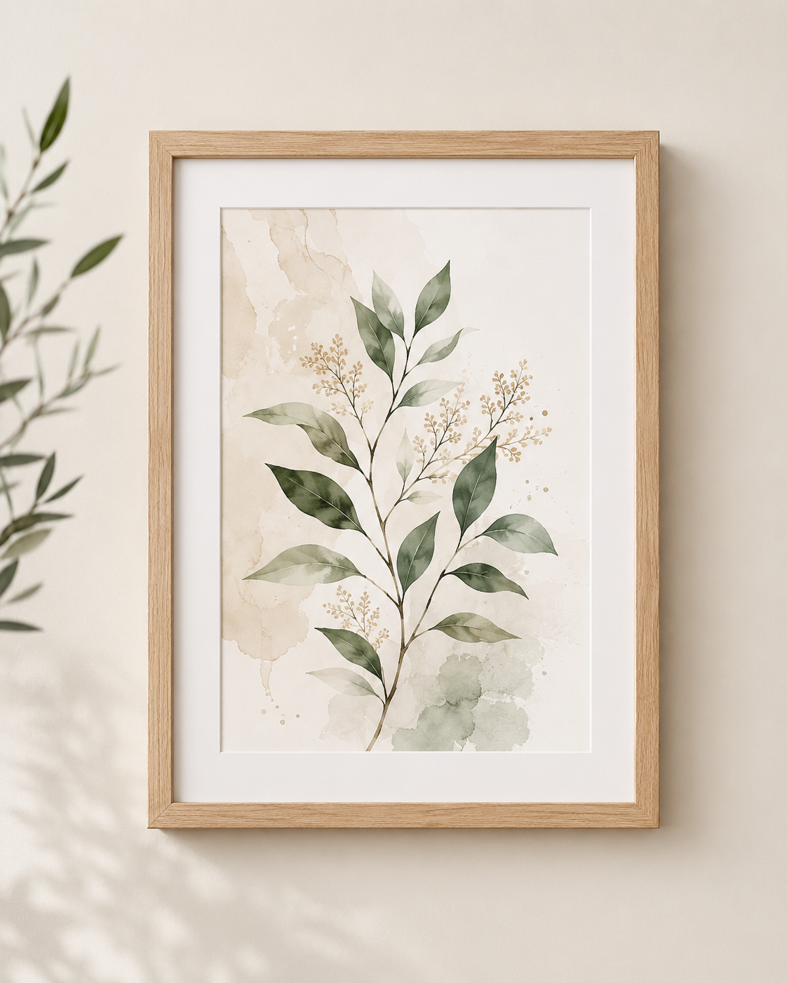 Watercolor Botanical Wall Art with Natural Oak Frame - Image 4